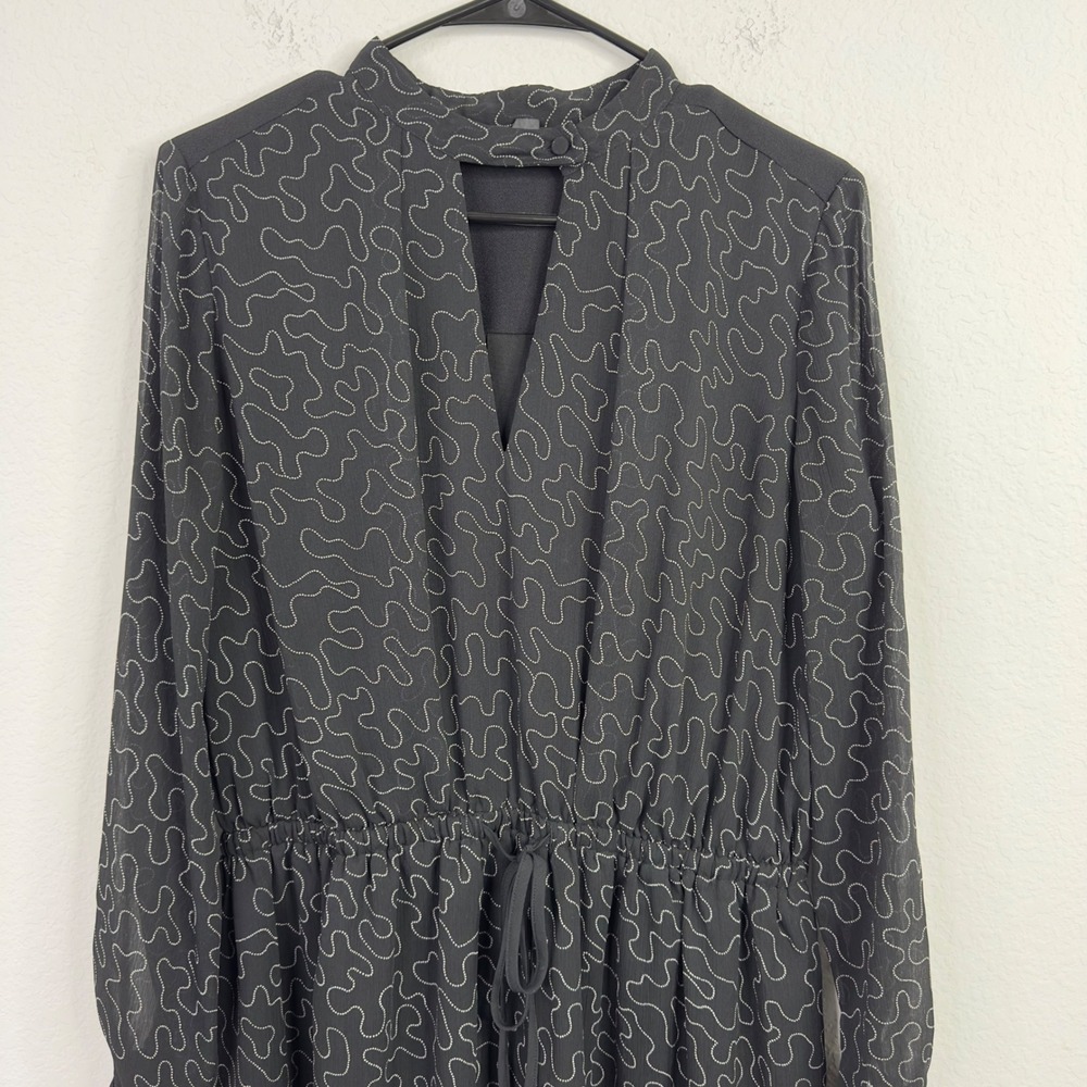 Club Monaco Dress Womens 10 Black Abstract Chiffon Preppy Parisian Minimalist - Picture 5 of 8